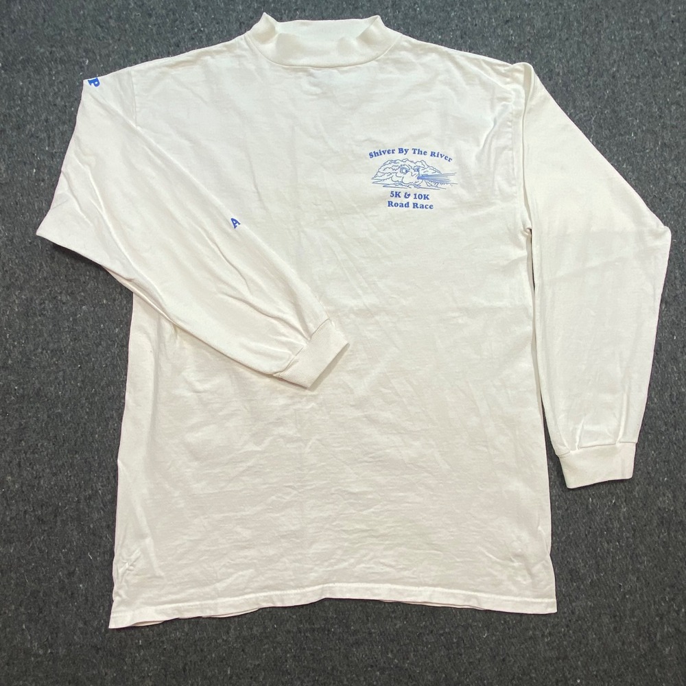 HL Miller‎ Gold Shirt Large Mens White Shiver By The River Mock Neck Long Sleeve